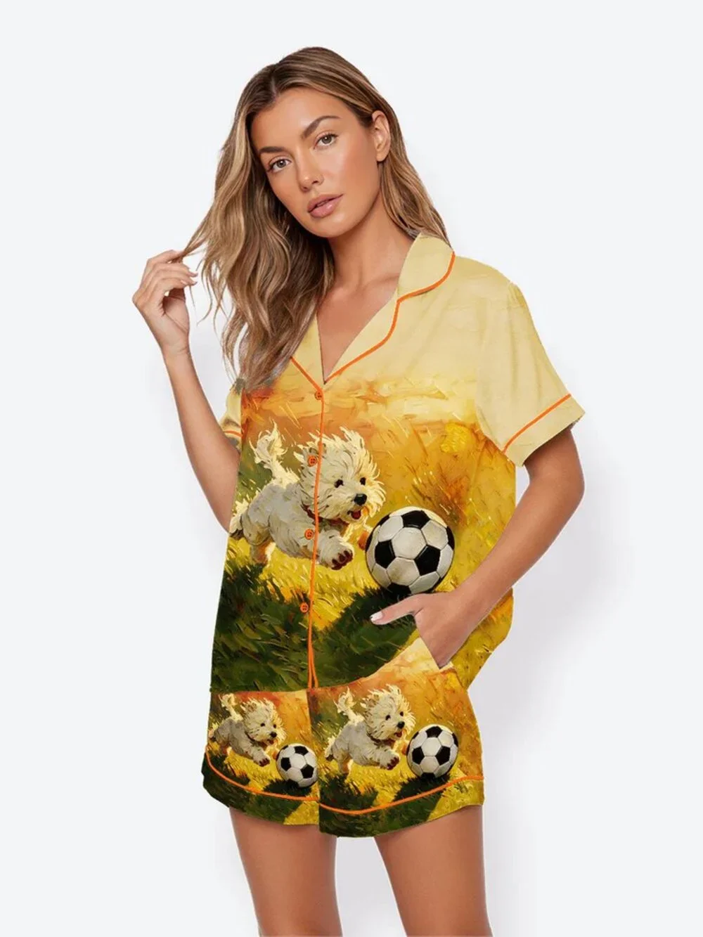 Women’s A White Dog Chasing Soccer On The Grass 2026 Football Tournament Short